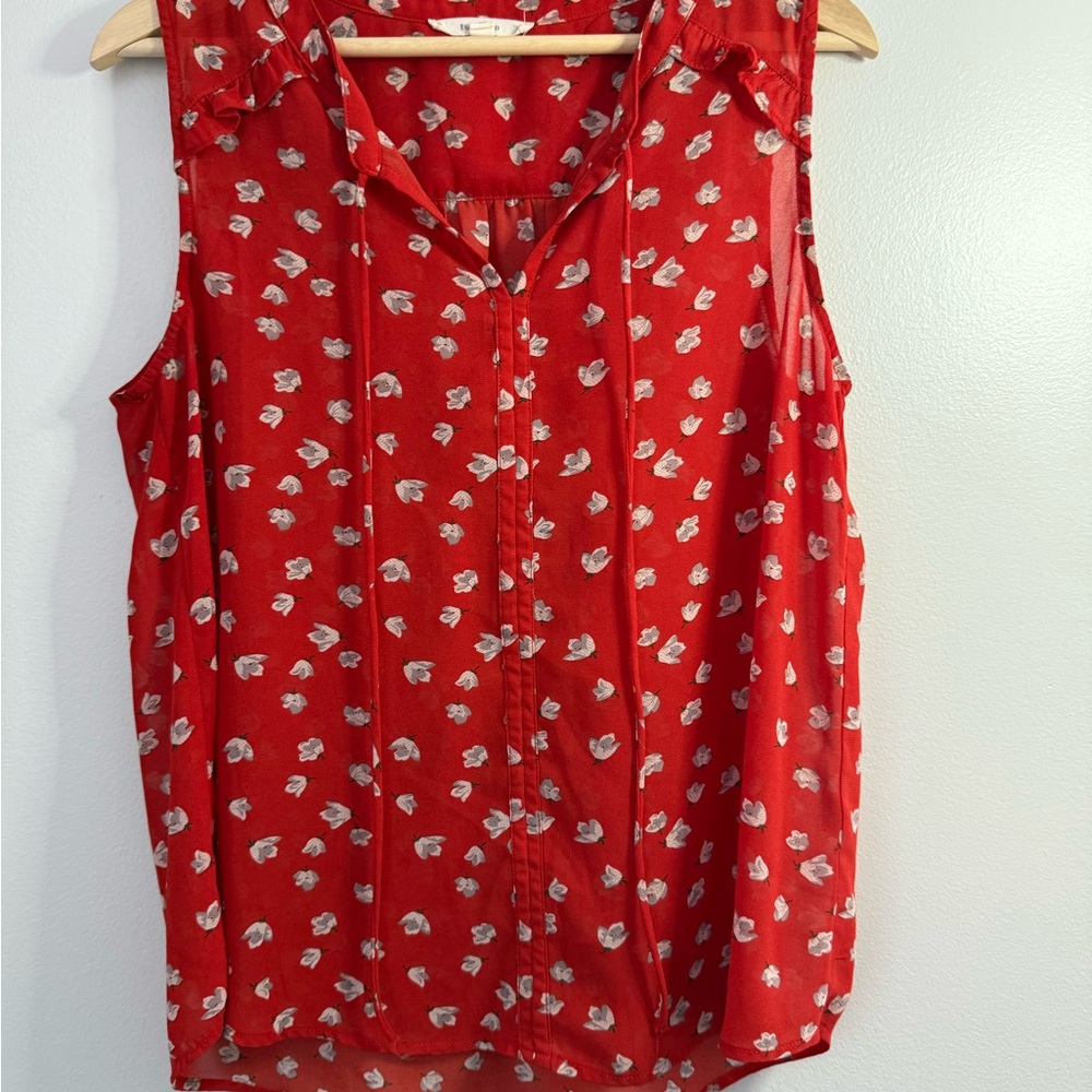 Fun 2 Fun Red Floral Button-Up Blouse
